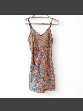 Vintage Victoria's Secret Pink Floral Lace-Trim Slip